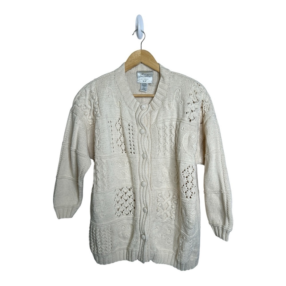 Chunky Women’s‎ Beige Hand knitted Button Down Cardigan Size Large Fishermancore